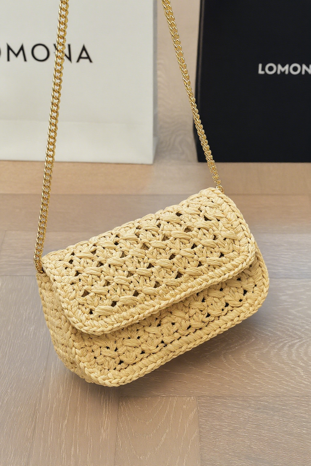 C& Straw Chain Crossbody Bag 25x14cm